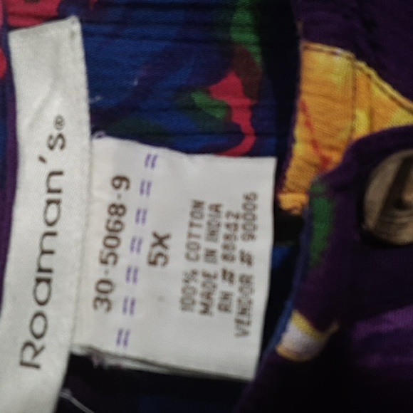Roamans Purple Yellow Pink Short Sleeve Button Down Blouse Top 5X - Picture 5 of 5